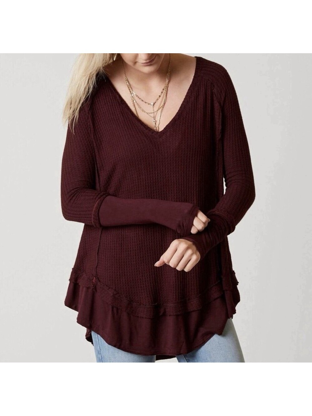 We the Free People Laguna Thermal Top Womens Large Waffle Knit Oversized
